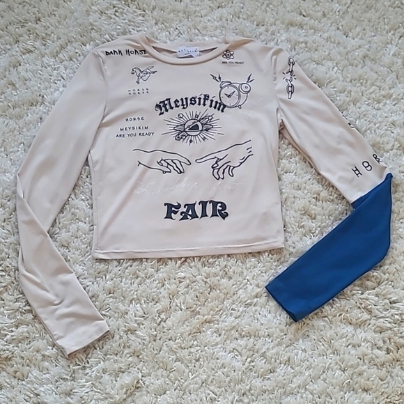 MEYSI KIM Hand & Letter Graphic Long Sleeve and Stretch Colorblock Crop Tee - Picture 8 of 14